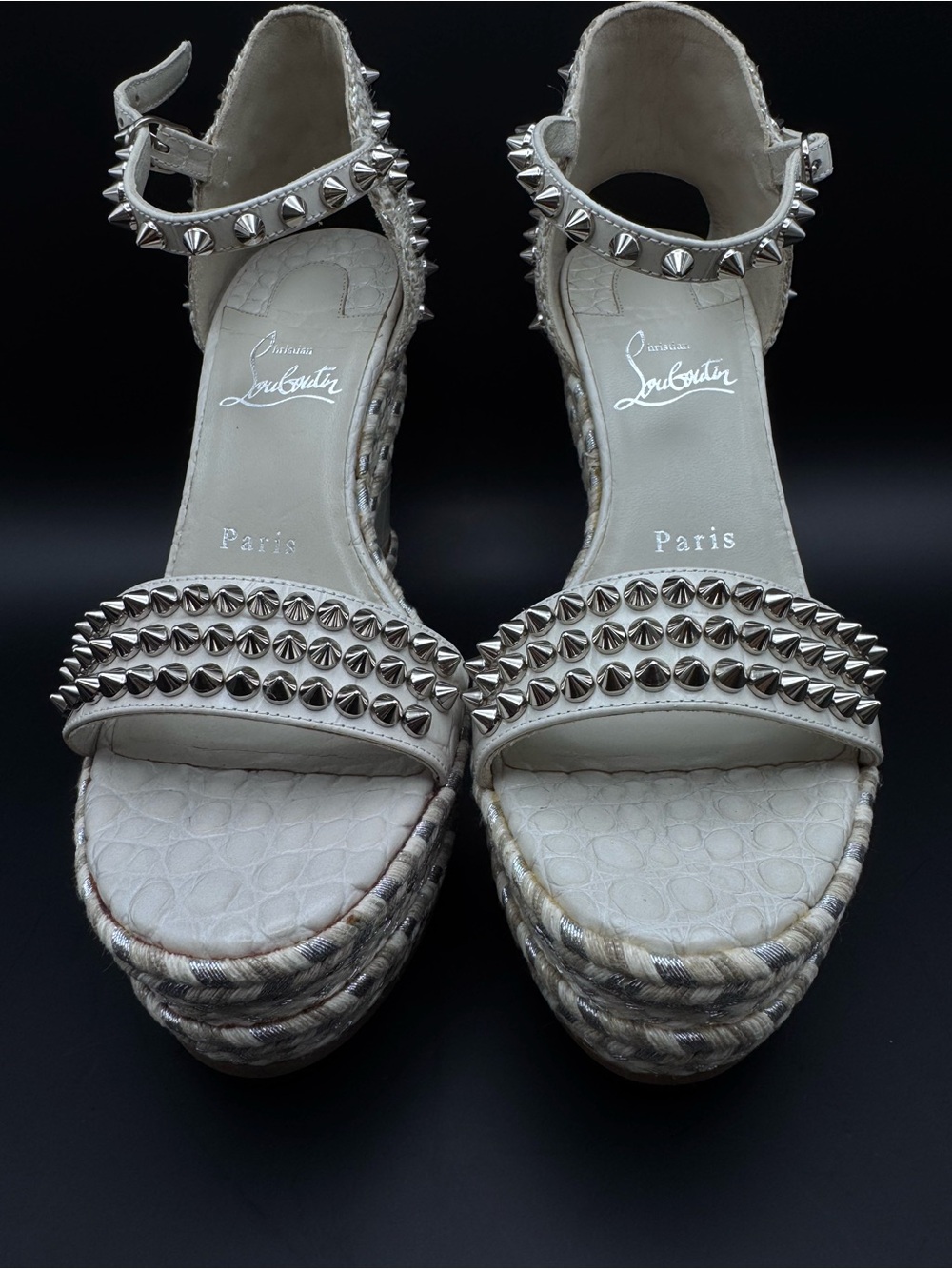 Christian Louboutin Madmonica 120 Croc Embossed Wedge Spiked Sandals Size 37 - Picture 3 of 8